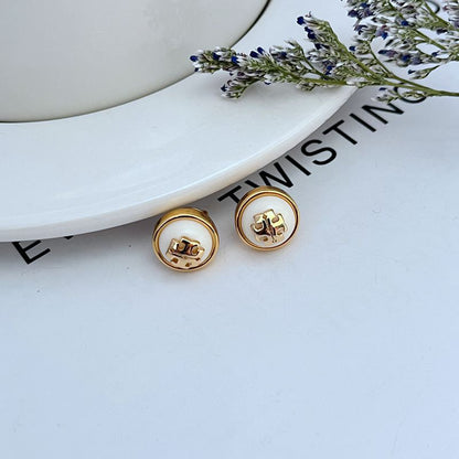 Tory Burch Commute Resin Logo Round Metal Stud Earrings women