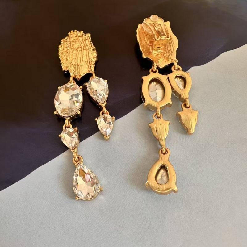 Oscar de la Renta Asymmetrical Teardrop Crystal Tassel Earrings (Studs & Clip-ons)