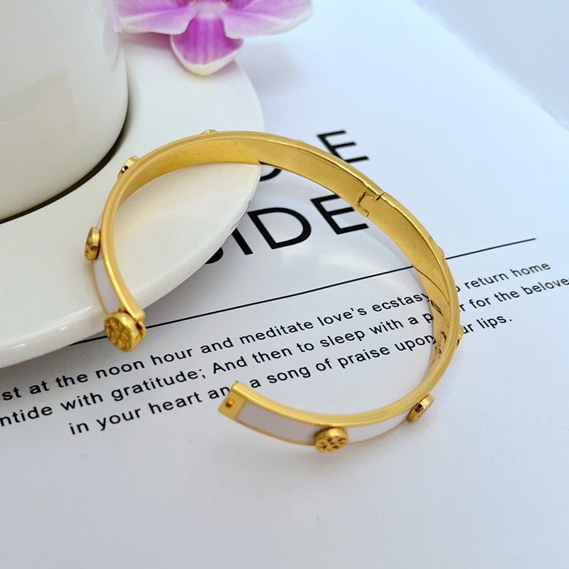 Tory Burch Commuter-Style Enamel Logo Metal Bangle