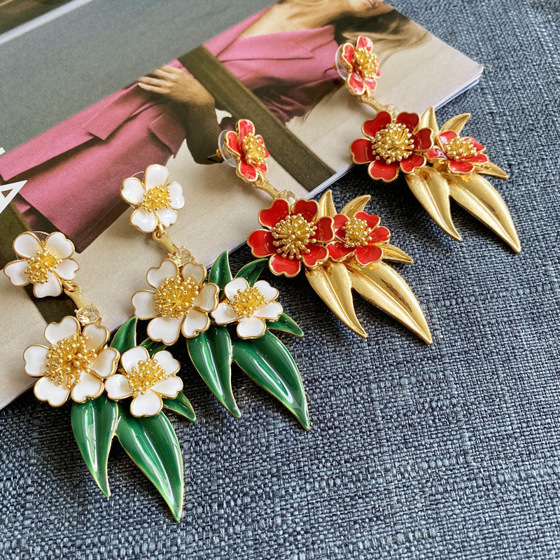 Oscar de la Renta Enamel Floral Drop Earrings