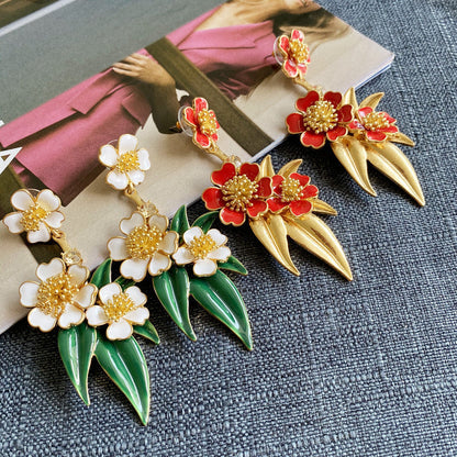 Oscar de la Renta Enamel Floral Drop Earrings