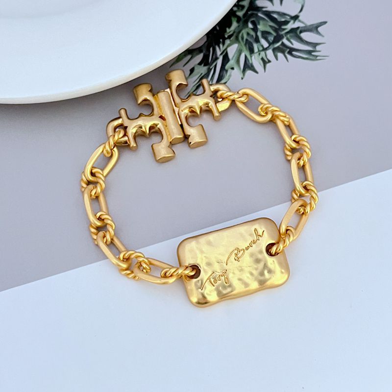 Tory Burch rectangular metal plaque thick chain necklace bracelet