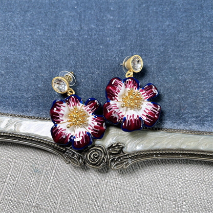 Oscar de la Renta Vintage Enamel Cherry Blossom Earrings