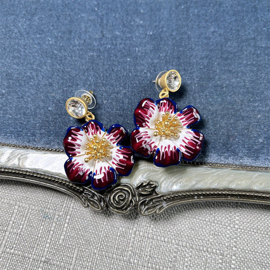 Oscar de la Renta Vintage Enamel Cherry Blossom Earrings
