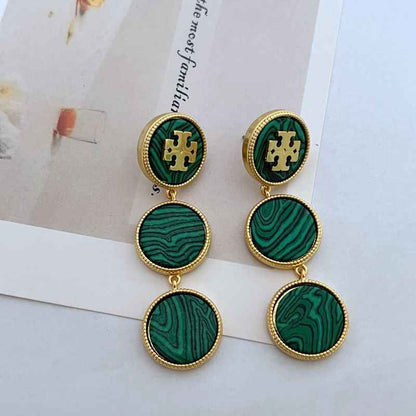 欧美时尚轻奢气质通勤镶嵌几何圆形贝壳英文字母女款金属耳坠