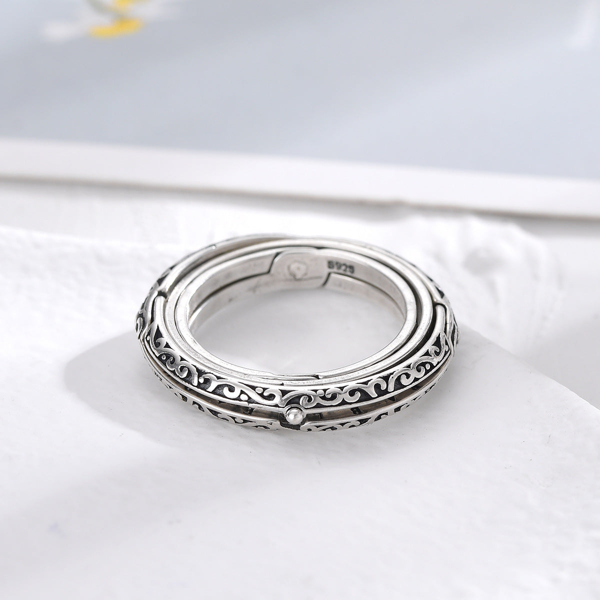 S925 Silver Astronomical Sphere Retro Multi-Layer Transformable Rotating Ring