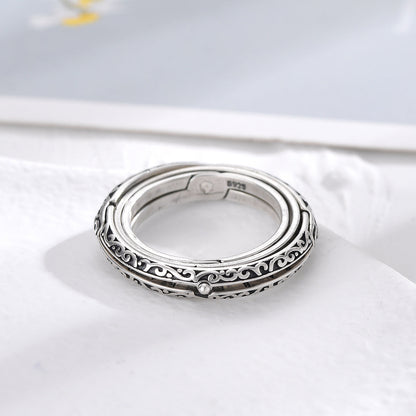 S925 Silver Astronomical Sphere Retro Multi-Layer Transformable Rotating Ring
