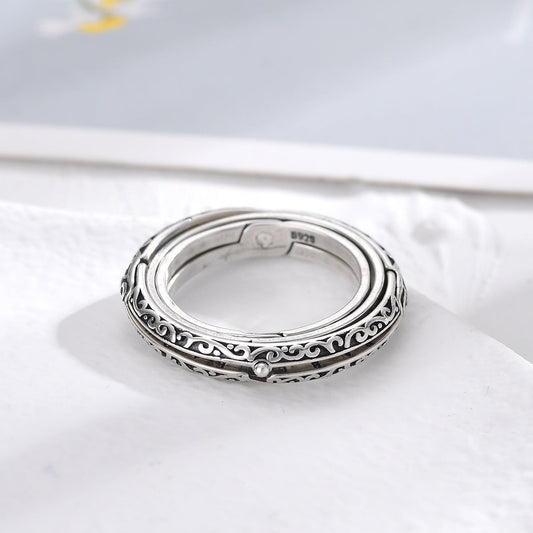 S925 Silver Astronomical Sphere Retro Multi-Layer Transformable Rotating Ring