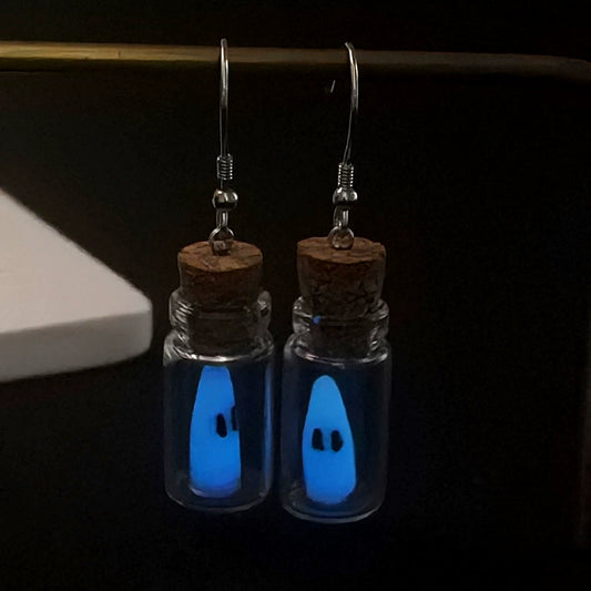 Halloween Glow-in-the-Dark Earrings S925 Sterling Silver 3D Ghost Wish Ear Hooks