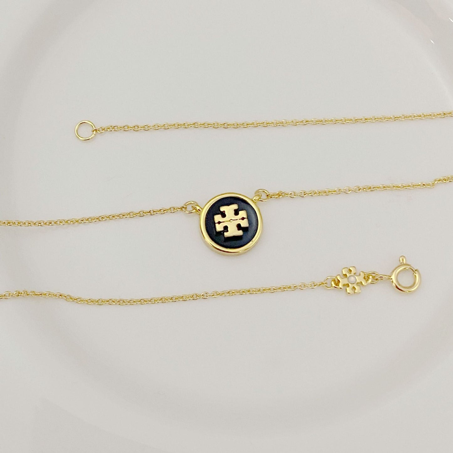 Tory Burch Logo Enamel Round Pendant Necklace