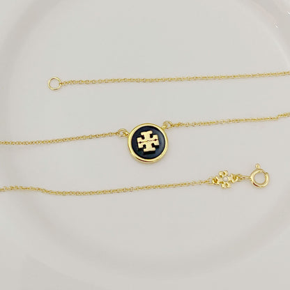 Tory Burch Logo Enamel Round Pendant Necklace