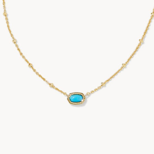 Gold-tone necklace with small oval turquoise gemstone pendant on a fine chain.