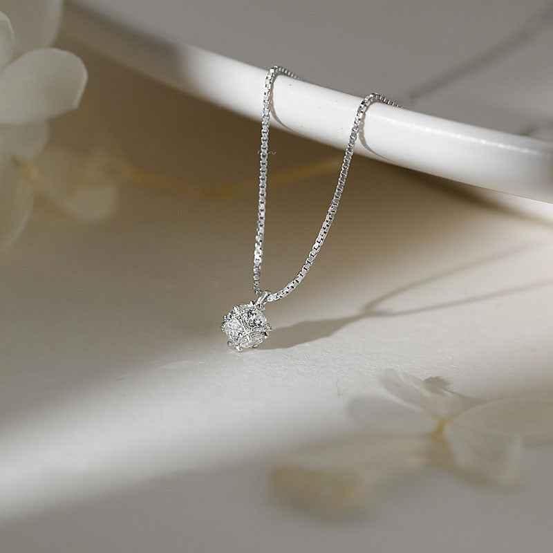 S925 Sterling Silver 3D Cube Diamond Pendant Necklace - JIMMY JEWELRY 01