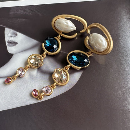 Oscar de la Renta Exquisite Long Crystal Drop Earrings Evening