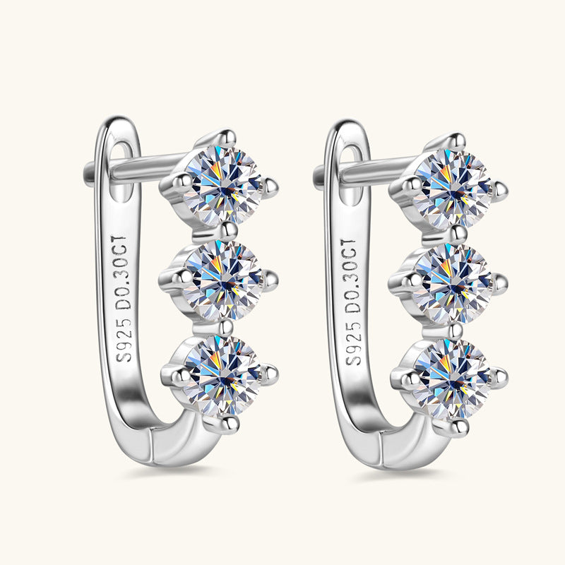 Three-Stone Moissanite Huggie Earrings