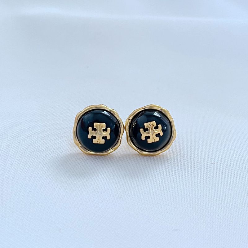 Tory Burch Metal Logo Gemstone Earrings