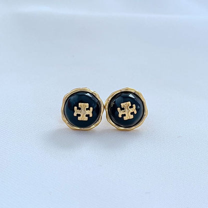 Tory Burch Metal Logo Gemstone Earrings