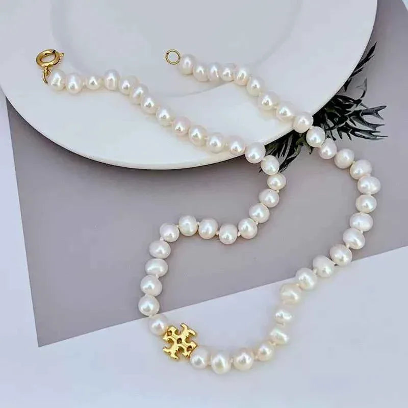 Tory Burch Elegant Freshwater Pearl Logo Necklace - JIMMY JEWELRY 01
