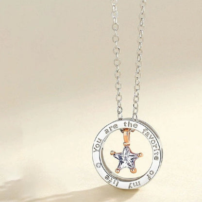 S925 sterling silver star couple necklace five-pointed star circle pendant