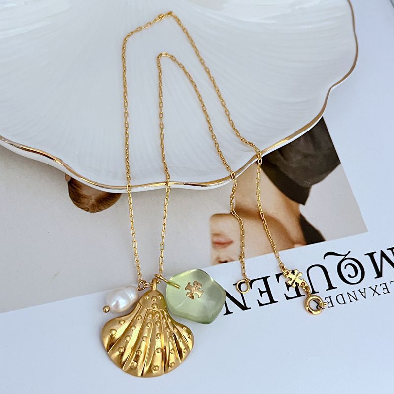 Tory Burch Freshwater Pearl Acrylic Shell-Shaped Pendant Necklace