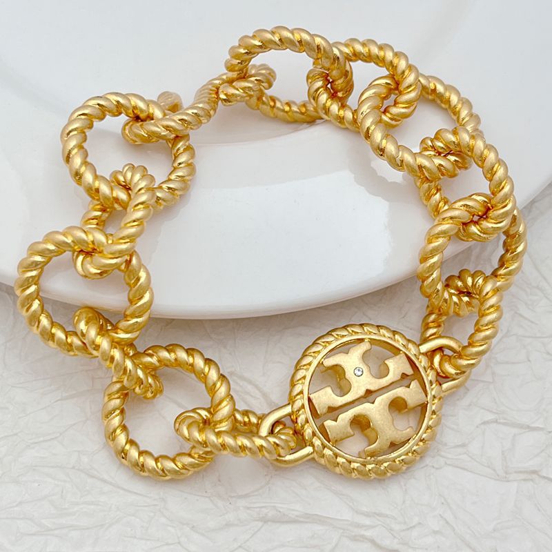 Tory Burch round openwork logo heavy metal bracelet necklace set