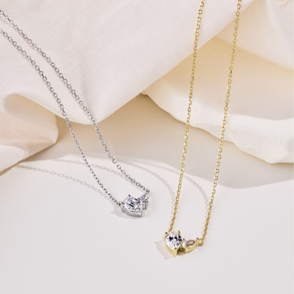 Two Stone Pear Waterdrop Cz Pendant Necklaces For Women