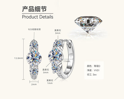 Three-Stone Moissanite Hoop Earrings