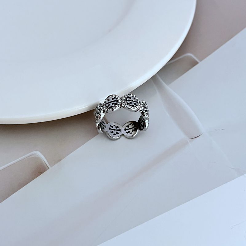 Tory Burch Round Rhinestone Cutout Logo Ring