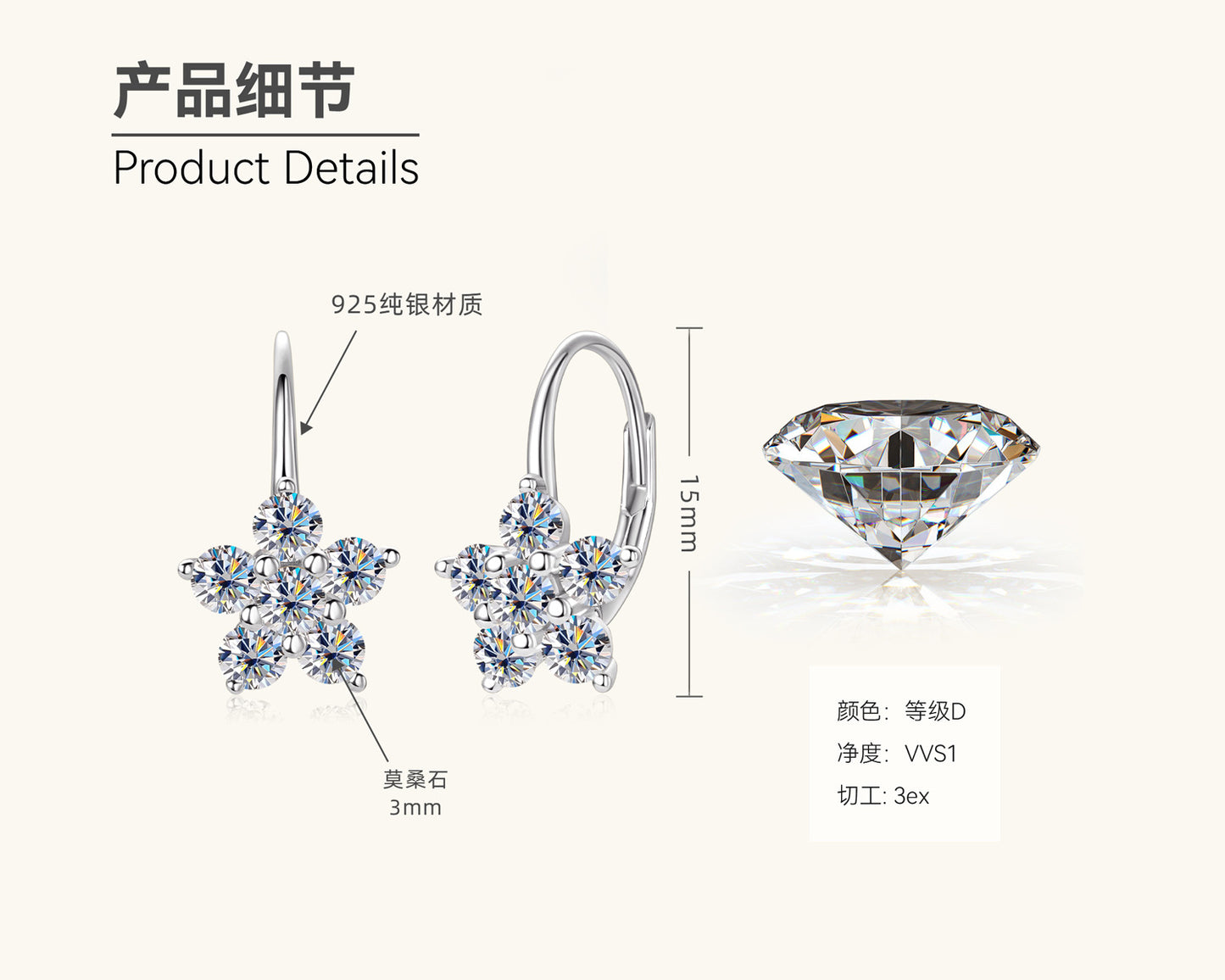 Moissanite Flower Earrings