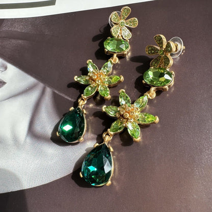 Oscar de la Renta Floral Colored Crystal Glass Teardrop Earrings