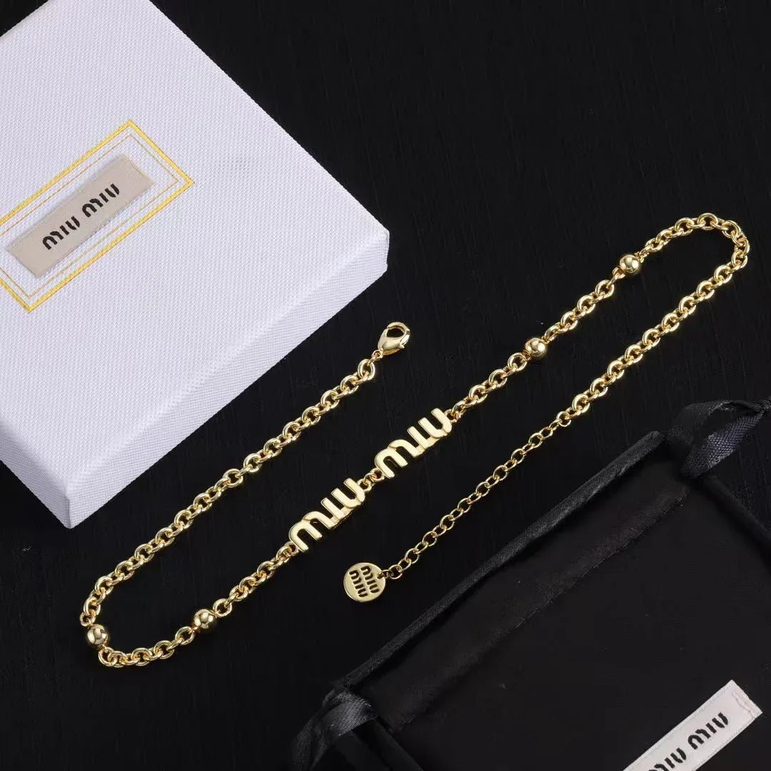 Miu Miu Logo Link Chain Necklace Gold White Gold | JIMMY JEWELRY