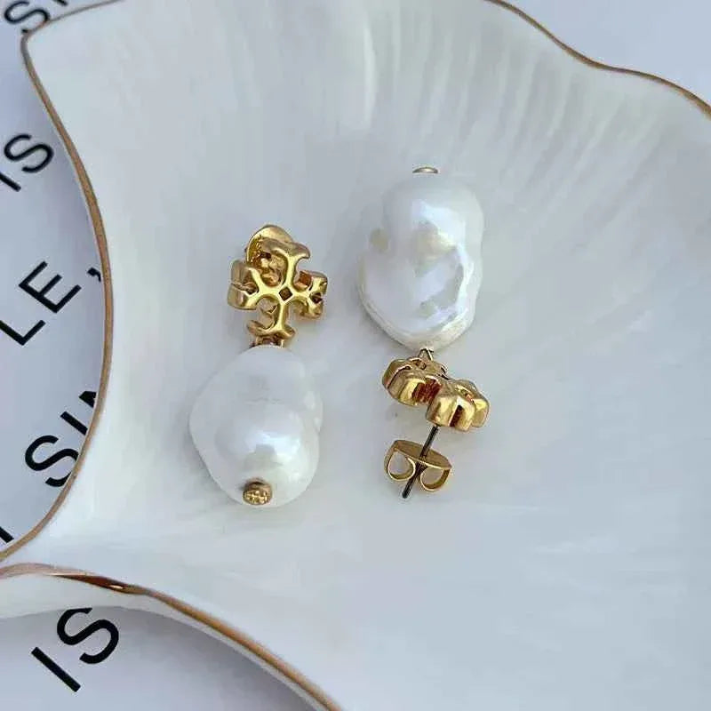 Tory Burch Baroque Pearl Logo Pendant Earrings women - JIMMY JEWELRY 01