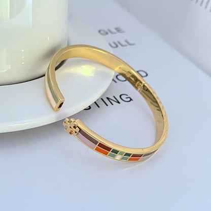Tory Burch Elegant Colored Enamel Plaid Women's Metal Bangle