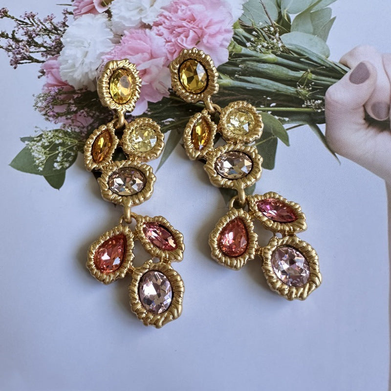 Oscar de la Renta Long Vintage Multi-Colored Crystal Earrings