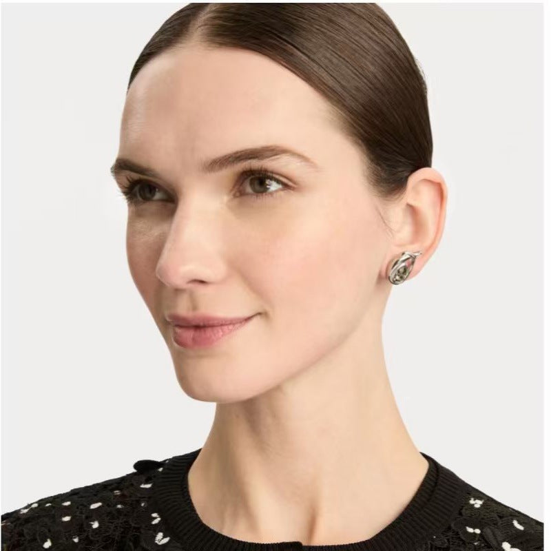 Silver-tone teardrop loop earrings with light center stones