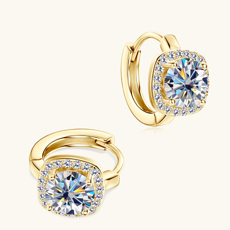 Moissanite Halo Huggie Hoop Earrings