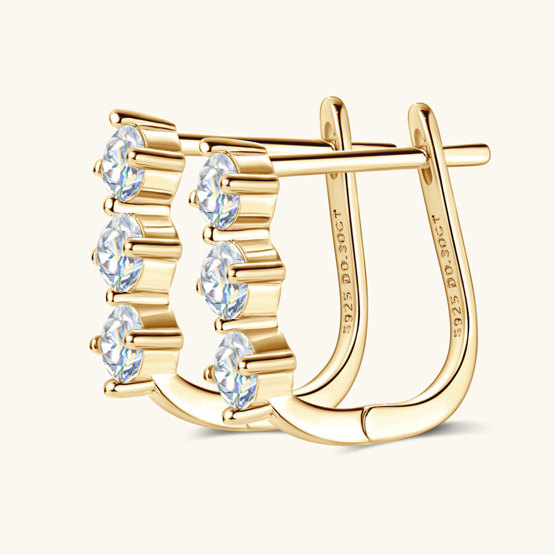 Three-Stone Moissanite Huggie Earrings