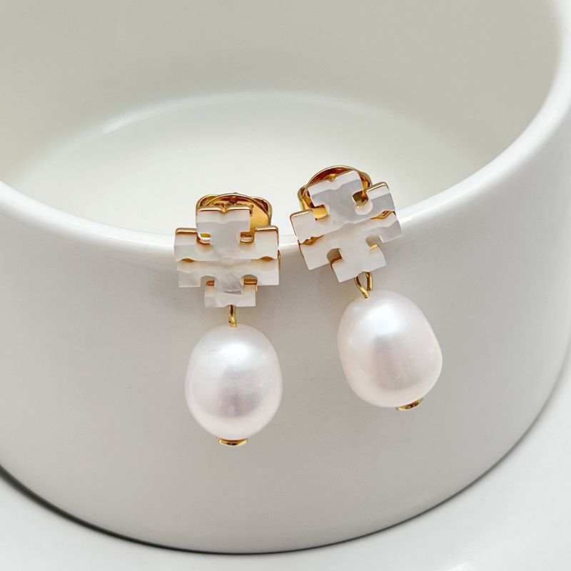 Tory Burch Natural Freshwater Pearl White Seashell Drop Earrings