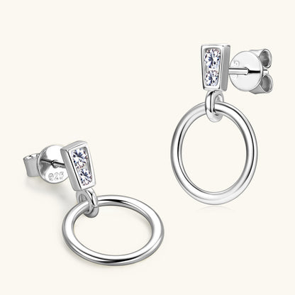 Moissanite Bar and Circle Drop Earrings