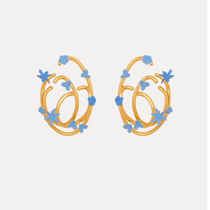Oscar de la Renta Entwined Geometric Enamel Flower Earrings
