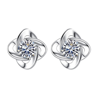 S999 Sterling Silver Lucky Four-Leaf Clover Flower Earrings