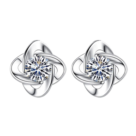 S999 Sterling Silver Lucky Four-Leaf Clover Flower Earrings
