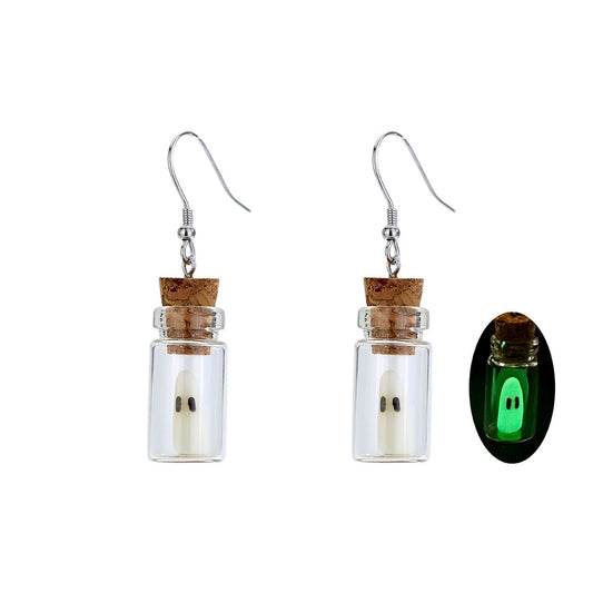 Halloween Glow-in-the-Dark Earrings S925 Sterling Silver 3D Ghost Wish Ear Hooks