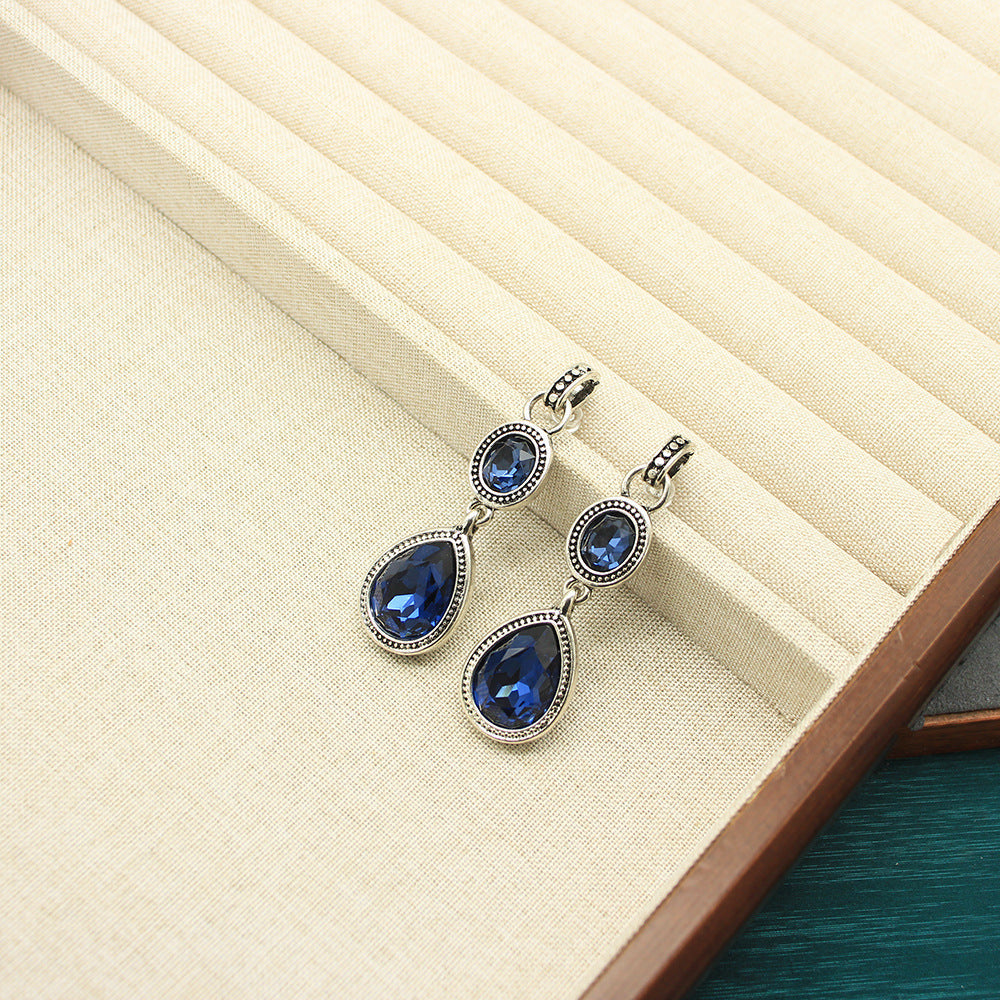 Vintage blue teardrop pendant earrings (double-sided design)
