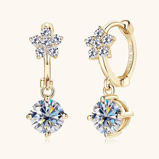Star Flower Moissanite Dangle Earrings