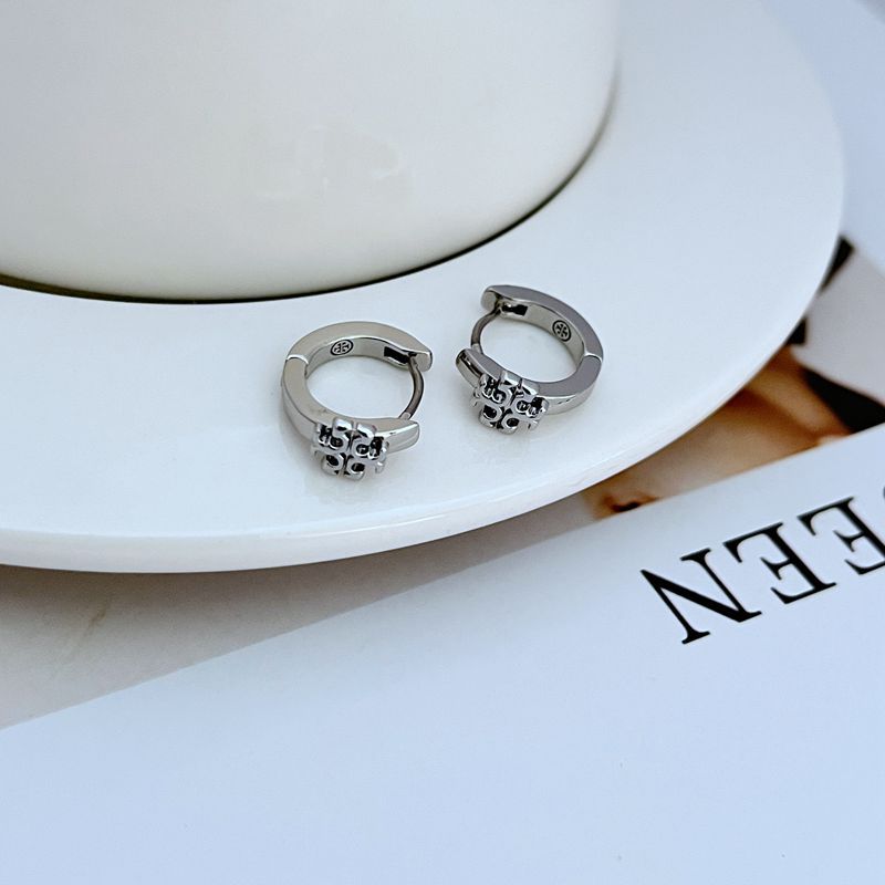 Geometric hoop earrings in silver with green enamel accents, small hoop with charm