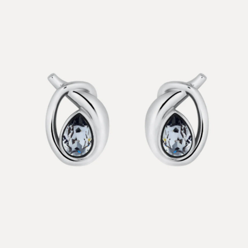 Silver-tone loop teardrop earrings with a clear oval center stone