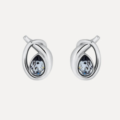 Silver-tone loop teardrop earrings with a clear oval center stone