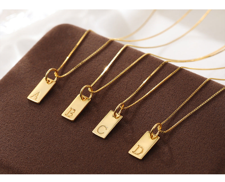 S925 Sterling Silver Simple Square Letter Necklace