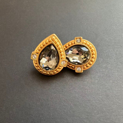 Oscar de la Renta heart-shaped crystal stud clip-on earrings